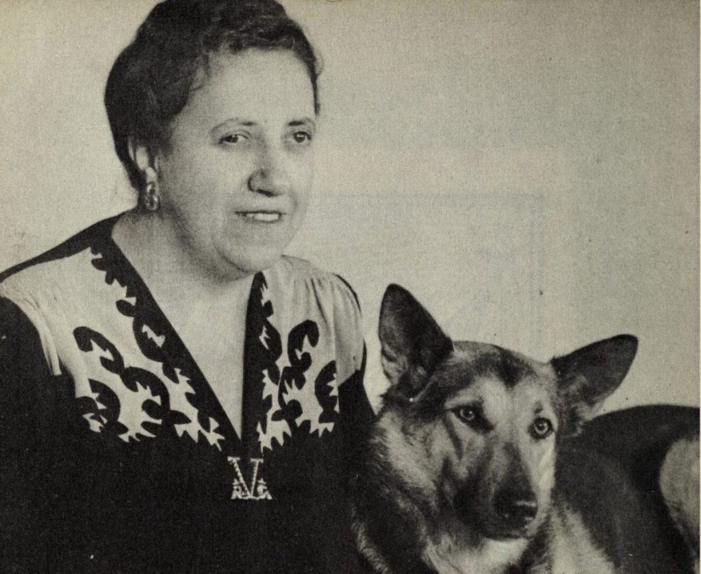 A photo of Elena and her guide dog, featured in her 1974 book, "Elena's Lessons in Living." (Credit: Sourced from digital version of book on Archive.org)